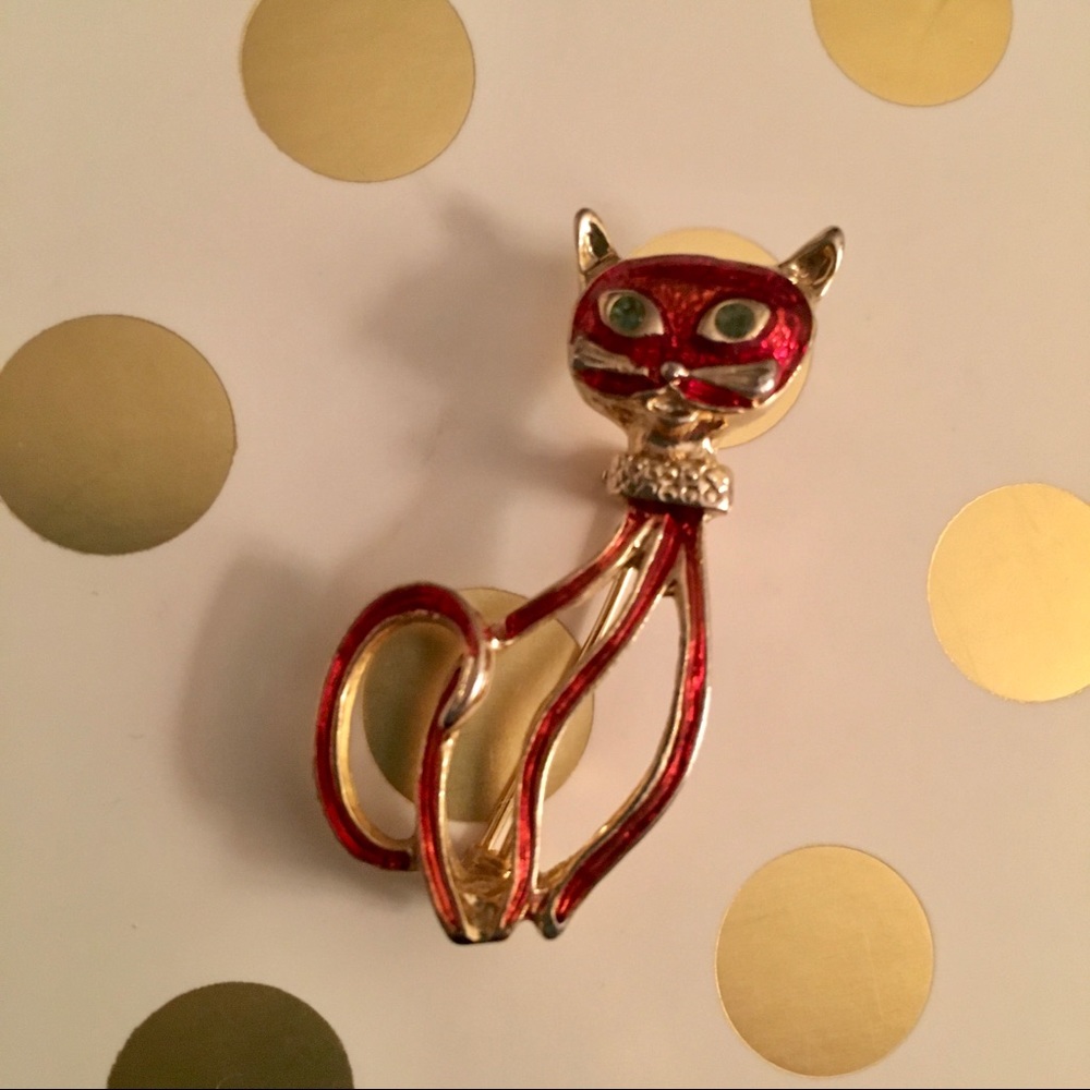 Vintage 1940’s Gold & enamel cat brooch